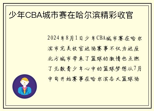 少年CBA城市赛在哈尔滨精彩收官